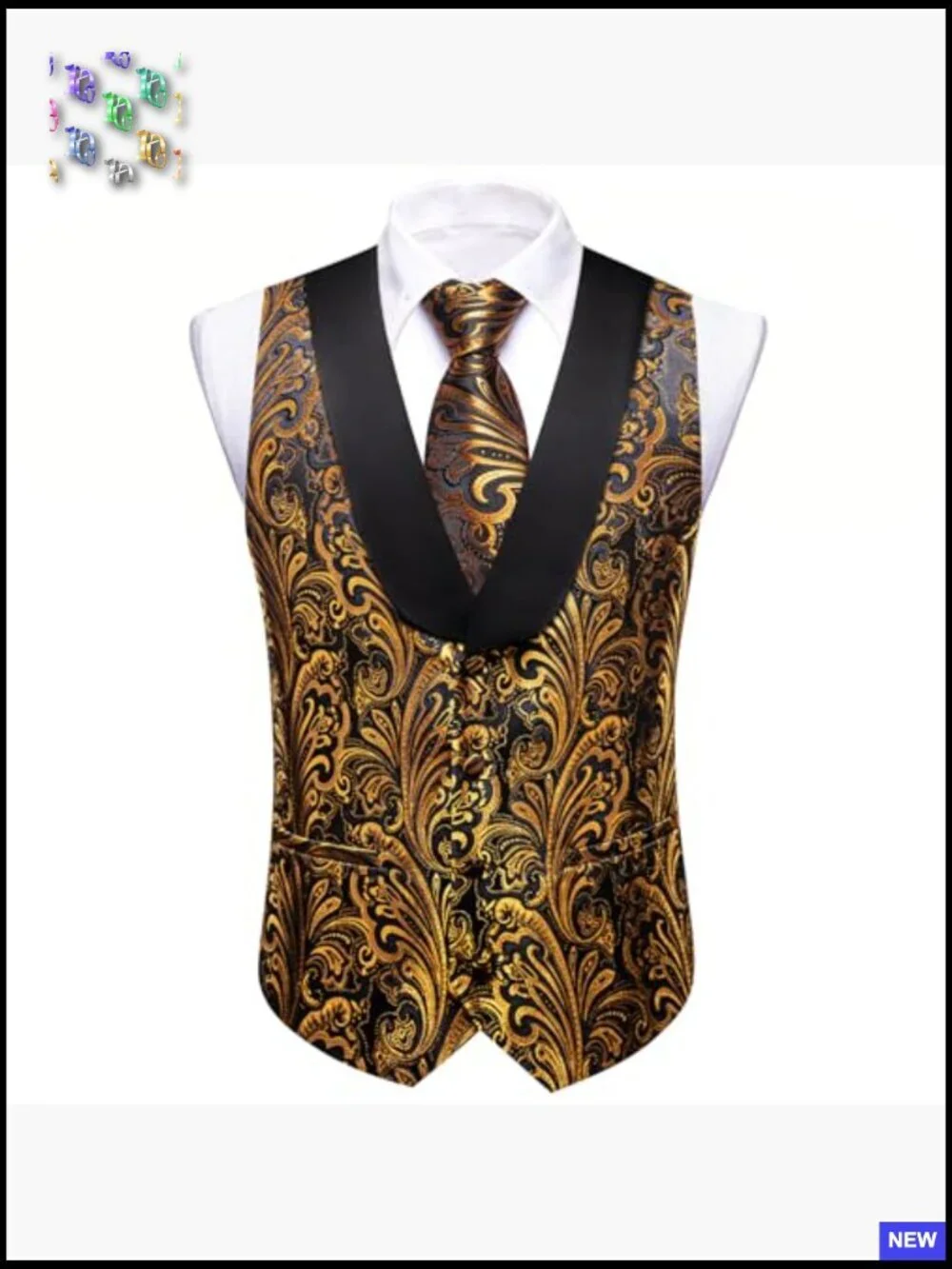 Silk Lapel Vest Set Formal Casual Paisley Tuxedo Waistcoat Tie Cufflinks